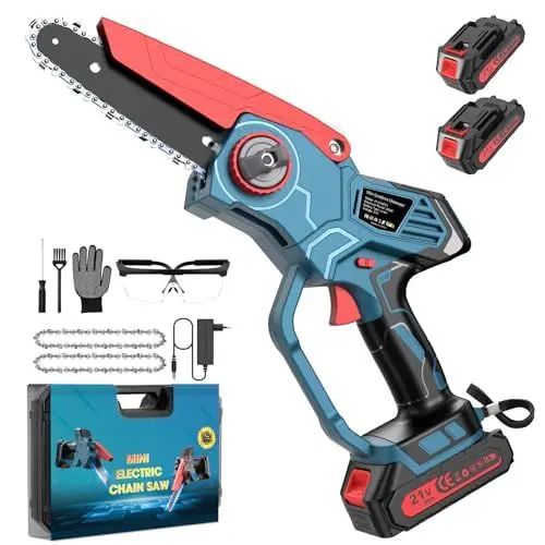 Produktbild: Bogseth Mini Kettensäge Akku 6 Zoll, Elektro Kettensäge, Einhand Kettensäge, Elektrische Kettensäge, Handkettensäge für Garten,Holz und Astscheren, 2 Akku 2000mAh