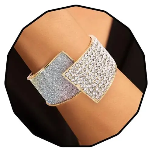 Produktbild: Bohend Strass Perle Klobig Armband Schillernd Manschette Armreif Glänzend Kristall Handgelenk Schmuck für Damen(Strass-1)