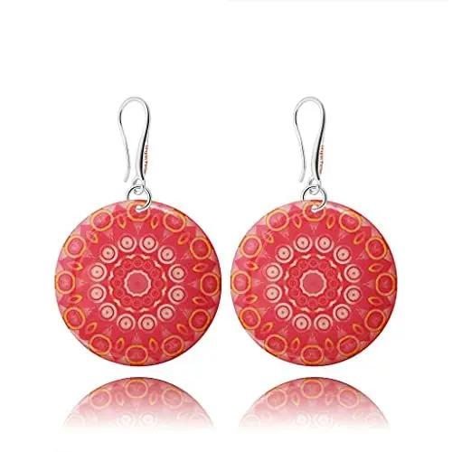Produktbild: Boho Groß Mandala Design Rund Leicht Ohrringe Hängend Schmuck für Damen (Stil 34 - Rote Koralle)
