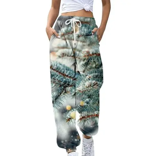 Produktbild: AQ899 Lange Puffermäntel Für Frauen Weihnachtsmode Damen Lose Atmungsaktive Freizeithose Seitentaschen Kordelzug Saisonale Freizeithose Damen Freizeithose Latex Hose Damen Schwarz