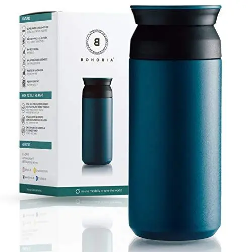Produktbild: BOHORIA® Premium Edelstahl To-Go-Becher – Isolierbecher – Thermo-Becher – Doppelwandig & Vakuumisoliert - 350 ml – Reise-Becher Kaffee und Tee zum Mitnehmen – Autobecher Travel Mug (Teal)