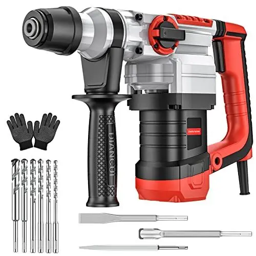 Produktbild: Bohrhammer SDS Plus 1500W, 4 in 1 Funktionen, Anti-Vibrationsgriff und Sicherheitskupplung, Mit Zubehör, Meißel und Koffer, für Beton, Mauerwerk, Wände, 4400BPM, 920R/Min