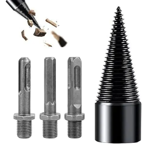 Produktbild: Bohrkegel Holzspalter 42mm mit 3 Bohrgriffe, Brennholzbohrer Spaltbohrer für Brennholz Stahl Kegelbohrer Kegelspalter Bohrmaschine Stufenbohrer Holzschneider Holzspalterbohre
