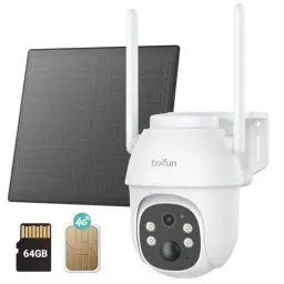 Produktbild: BOIFUN 4G/3G LTE Aussen Kamera mit SIM-Karte und 64GB Speicherkarte, Kein Aufladen Erforderlich 2K/3MP Solar Kamera mit Akku, 100% kabellos, Vollfarb-Nachtsicht