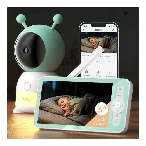 Produktbild: BOIFUN Babyphone mit Kamera 2K/3MP, Intelligentes Nachtlicht, 360 Gard WLAN Video Babyfon mit App, 4×Zoom, Bewegungsverfolgung, IR Nachtsicht, Weinen/Bewegungs/Geräuscherkennung, Temperaturerkennung