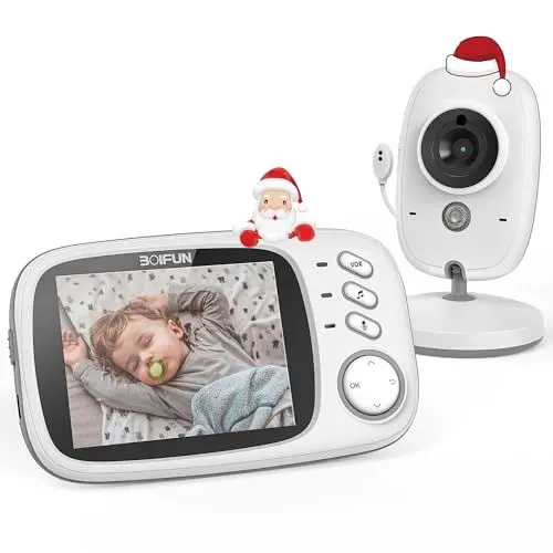 Produktbild: BOIFUN Babyphone mit Kamera, VOX Babyfon, Nachtsicht Baby, Wecker, Temperaturüberwachung, Video Überwachung mit 3.2 Zoll Digital LCD Bildschirm Wireless, Gegensprechfunktion, Wiederaufladbar