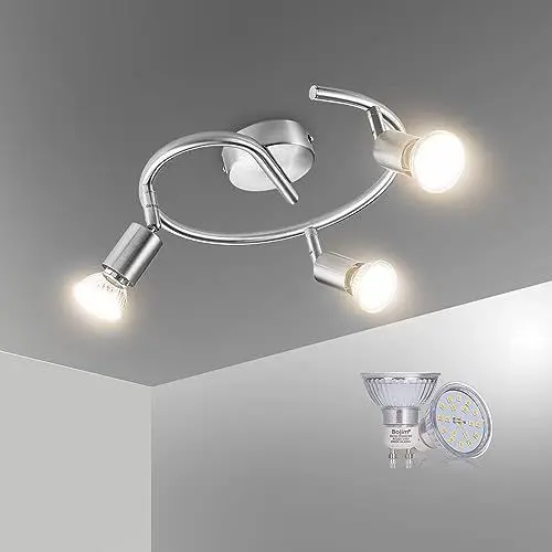 Produktbild: Bojim Deckenstrahler 3 Flammig, LED Strahler Deckenleuchte Schwenkbar, Modern Deckenlampe Mattes Nickel Design, Deckenspot IP20 für Küche, Flur, Inkl. 3 x 6W GU10 Luchtmittel 550LM Warmweiß 2700K