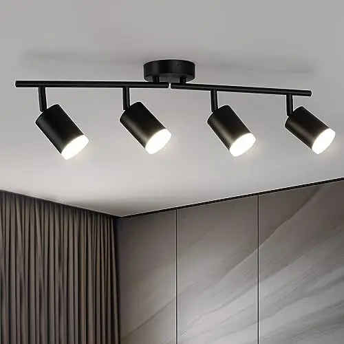 Produktbild: BOJIM Deckenstrahler 4 Flammig Lampe, LED Strahler Deckenleuchte Schwarz, Decke GU10 Spot Deckenlampe Schwenkbar Modern Light, für Küche Wohnzimmer Flur Innen Ceiling Büro, Ohne Leuchtmittel