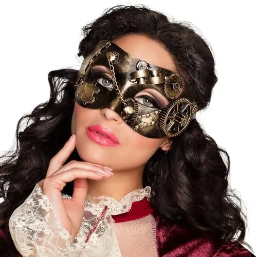 Produktbild: Boland 00209 - Augenmaske Steampunk, Retro-Maske im Bronzelook, mit Zahnrädern, Ketten und Nieten, Accessoire, Kostüm, Karneval, Mottoparty, Halloween