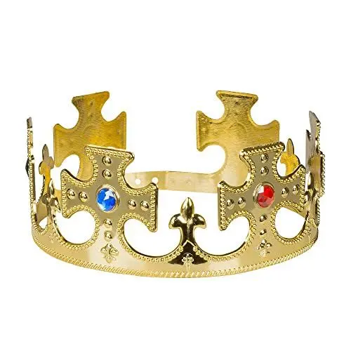 Produktbild: Boland 01318 - Krone König, 1 Stück, Einheitsgröße, verstellbar, Gold mit Schmucksteinen, Verschluss, Kunststoff, glänzend, Königin, Prinz, Prinzessin, Märchen, Adel, Accessoire, Kostüm, Karneval