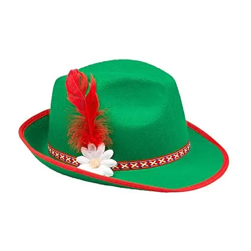 Produktbild: Boland 04034 - Hut Tirol, grün-rot, Filzoptik, mit Feder und Blüte, Fedora, Bayer, Bayerin, Tracht, Volksfest, Kostüm, Karneval, Mottoparty