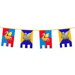 Produktbild: Boland 44000 - Wimpelkette Ritter und Drachen, Länge 6 m, Hängedeko mit Burg und Wappen, Girlande, Dekoration für Mottoparty, Geburtstag oder Karneval