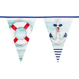 Produktbild: Boland 44380 - Wimpelkette Navy, Länge 600 cm, Anker, Rettungsring, Maritim, Fahnenkette, Kunststoffgirlande, Hängedekoration, Dekoration, Girlande, Mottoparty, Karneval, Kindergarten, Geburtstag