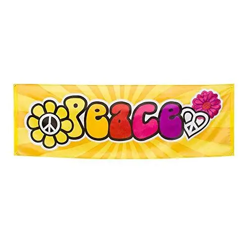 Produktbild: Boland 44503 - Banner Peace, Größe 74 x 220 cm, Frieden, Blume, Flower Power, Mehrfarbig Polyester, Banner, Dekoration, Mottoparty, Hängedekoration