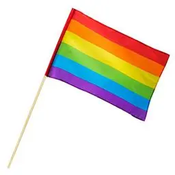 Produktbild: Boland 44722 - Regenbogen-Handfahne, Größe 30 x 45 cm, Länge des Stabes 76 cm, aus Polyester, bunte Streifen, Dekoration, CSD, Karneval, Mottoparty