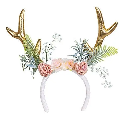Produktbild: Boland 50027 - Haarreif Rentier, mit Blumen, Reh, Rehkitz, Accessoire, Mottoparty, Karneval