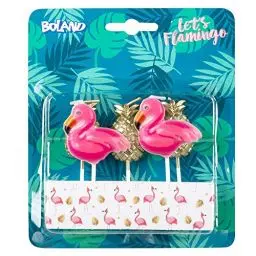 Produktbild: Boland 52564 - Kerzen Flamingo Ananas, 5 Stück, Geburtstagskerzen, Minikerzen, Tortenkerze, Stecker, Spieß, Pink, Gold, Kuchen, Geburtstag, Kindergarten, Dekoration, Geschenk, Gartenparty