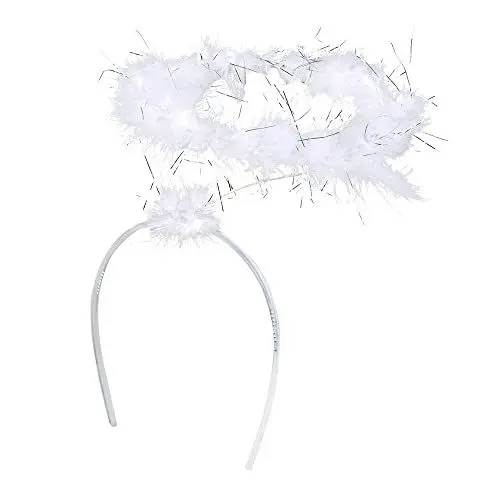 Produktbild: Boland 52860 - Haarreif Engelsschein weiß-silber, Halo, Heiligenschein, One Size, Glitzer, Marabou, Federn, Prinzessin, Weihnachten, Karneval, Halloween, Fasching, Mottoparty, Kostüm, Theater, Accessoire