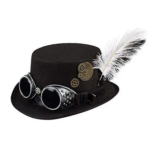 Produktbild: Boland 54502 - Hut Spacepunk mit Brille und Zahnrädern, für Damen, Schwarz, Accessoire, Kopfbedeckung, Steampunk, 80er Jahre, Motto Party, Karneval