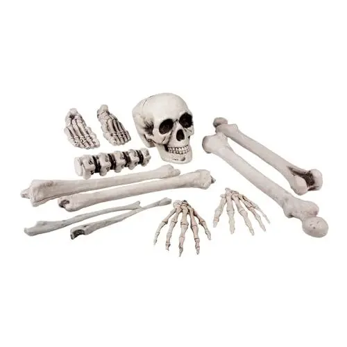 Produktbild: Boland 72157-Set Totenkopf und Knochen, 12-teiliges Deko-Set, Skelett-Bausatz, Dekoration für Halloween, Gruselparty, Karneval, Mottoparty