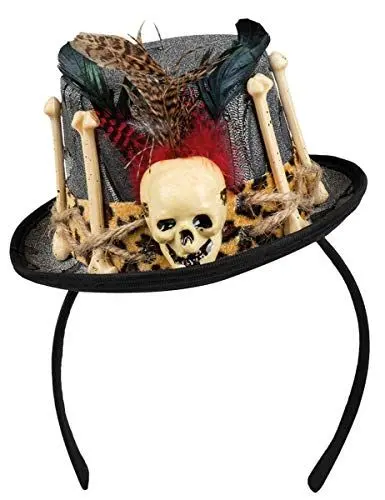 Produktbild: Boland 72182 - Haarreif mit Voodoo-Hut, Tiara mit Minihut, Totenkopf und Knochen, Dia de los Muertos, Kostüm, Karneval, Mottoparty, Halloween