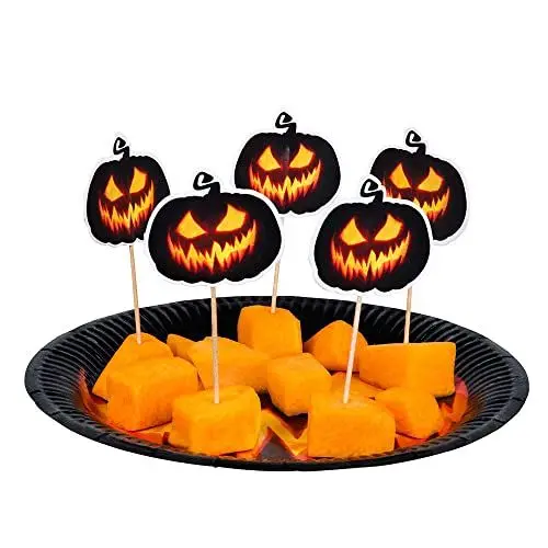 Produktbild: Boland 72314-12 Cocktail-Spießer Gruseliger Kürbis, schwarz/orange, Kostüm-Accessoire, Halloween-Accessoire