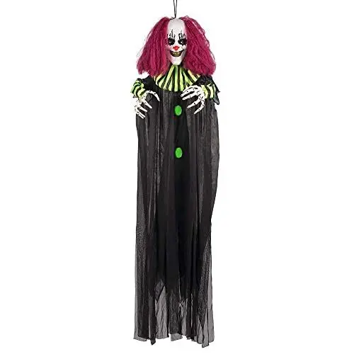 Produktbild: Boland 73047 - Hängender Terror-Clown, Größe 130 cm, leuchtende Augen und Sound, Batteriebetrieb, Skelett, Dekoration, Hängedekoration, Aufhänger, Halloween, Karneval, Mottoparty