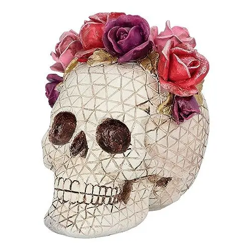Produktbild: Boland 73089 - Totenkopf Deko mit Rosen, Schädel mit Blumenkranz,Tischdeko für Halloween und Karneval, Dia de los Muertos