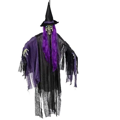 Produktbild: Boland 73092 - Hängende Hexe, 146 cm, Hängedeko für Halloween mit Licht, inkl. Batterien, Party Deko, Horror Deko für Mottoparty