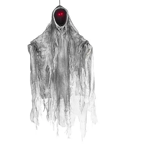Produktbild: Boland 73096 - Hängender gesichtsloser Geist mit LED, 36 cm, inkl. Batterien, leuchtende Augen, Party Deko, Horror Deko für Halloween