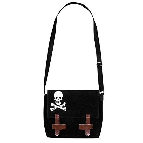 Produktbild: Boland 74145 - Tasche Pirat, Größe 25 x 26 cm, Umhängetasche mit Totenkopf und Schulterriemen, Handtasche, Karneval, Mottoparty, Halloween