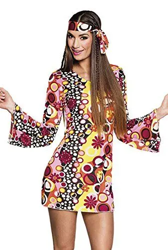 Produktbild: Boland 83867 - Kostüm Groovy-Girl, Kleid und Haarband, für Damen, Disco-Lady, Flower Power, Karneval, Mottoparty