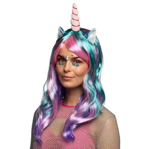 Produktbild: Boland 85818 - Perücke Einhorn Daydream, mit Ohren und Horn, Langhaar glatt, Karneval, Halloween, Fasching, Mottoparty, Verkleidung, Theater