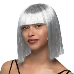 Produktbild: Boland 86165 - Erwachsenen-Perücke Gigi Glamour, mit Lametta, Weiß-Silber, Bob-Frisur, Kunsthaare, Kopfbedeckung, Karneval, Mottoparty