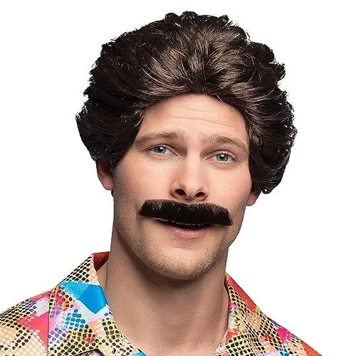 Produktbild: Boland 86232 - Erwachsenenperücke Vance mit Schnurrbart, braun, Einheitsgröße, struppig, Karneval, Themenparty, Mottoparty