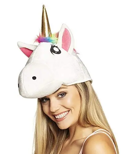 Produktbild: Boland 99906 - Einhorn Hut, Plüschhut mit goldenem Horn, Augen und Ohren, Kostüm, Karneval, Mottoparty