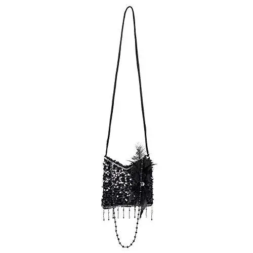 Produktbild: Boland 36000 - Handtasche Flapper, schwarz, Pailletten, Perlen, Federschmuck, Glitzer, Charleston, 20er Jahre, Karneval, Halloween, Fasching, Mottoparty, Verkleidung, Theater