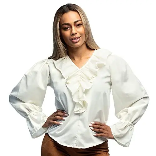 Produktbild: Boland - Bluse Piratin, für Damen, Cremeweiß, Piratenhemd, Oberteil, Shirt, Seeräuber, Freibeuter, Dieb, Mittelalter, Kostüm, Karneval, Mottoparty