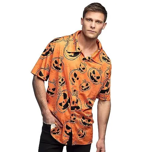 Produktbild: Boland - Hemd kurzarm mit Kürbis Motiv, Herren Shirt für das Halloween Kostüm, Karneval