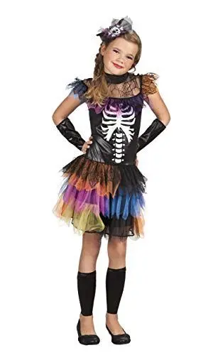 Produktbild: Boland - Kinder-Kostüm Skelett-Prinzessin, verschiedene Größen, Kleid, Arm- und Beinstulpen und Haarschmuck, Karneval, Mottoparty, Halloween