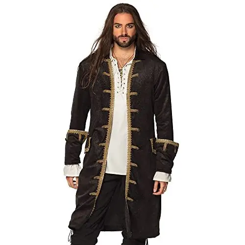 Produktbild: Boland - Piratenjacke für Herren, schwarz-gold, Mantel für Männer, Seeräuber, Freibeuter, Kostüm, Karneval, Mottoparty