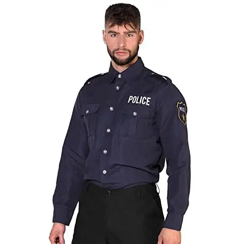 Produktbild: Boland - Polizei-Shirt, für Herren, Polizist, Langarm Hemd mit Stickereien, Officer, Kommissar, Uniform, Kostüm, Karneval, Mottoparty