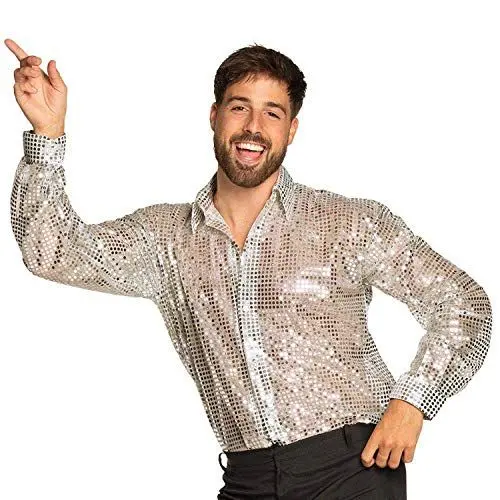 Produktbild: Boland - Shirt Disco, silberne Pailletten, Hemd für Herren, Disco Shirt, Karneval, Fasching, Halloween, Mottoparty, 70er Jahre