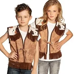 Produktbild: Boland - Unisex Weste Wilder Westen Lederoptik mit Fransen und Kuhflecken, für Cowboy oder Rodeoreiter, Kostüm, Verkleidung, Karneval