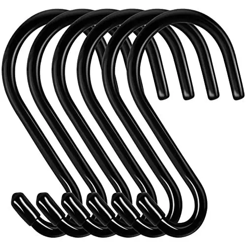 Produktbild: Bolatus 6 Stück S Haken Groß 6in/15CM Belastbar bis 30KG S-förmige Hängehaken Schwarz Schwerlast Metallhaken Anti-Rost Haken für Küche Badezimmer Schlafzimmer Büro Edelstahlhaken