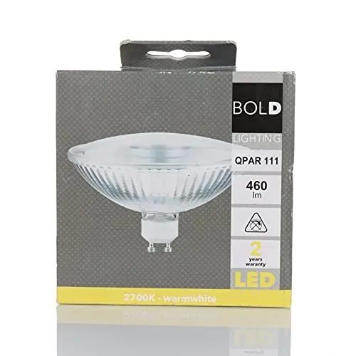 Produktbild: BOLD Lighting QPAR 111 (ES 111) LED GU10 Reflektor-Leuchtmittel (460 Lumen | 6,5 W entsprechen 40 W | 2700k warm-weiß | 15.000 Std. Laufzeit), Aluminium