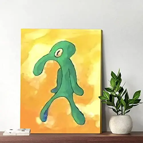 Produktbild: Bold And Brash Thaddäus Gemälde Squidward Painting Wandbilder Poster Schlafzimmer Badezimmer Lustige Deko, Wasserfest, Leinwand Bilder Geschenk 40x50cm