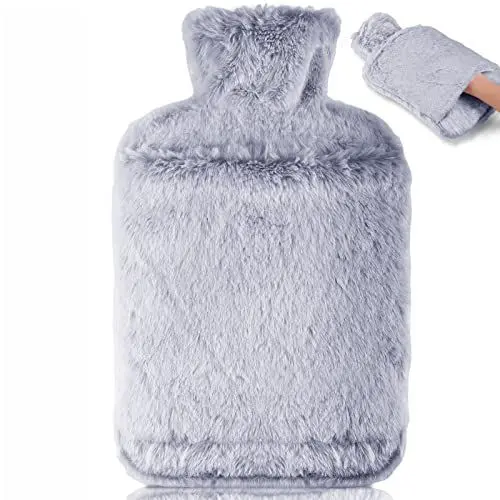Produktbild: BOLEi Wärmflasche mit Weichem Bezug –Auslaufsicher 2L Groß Wärmflaschen mit Känguru-Tasche,Naturkautschuk +Bettflasche Flauschig(Dunkelblau)