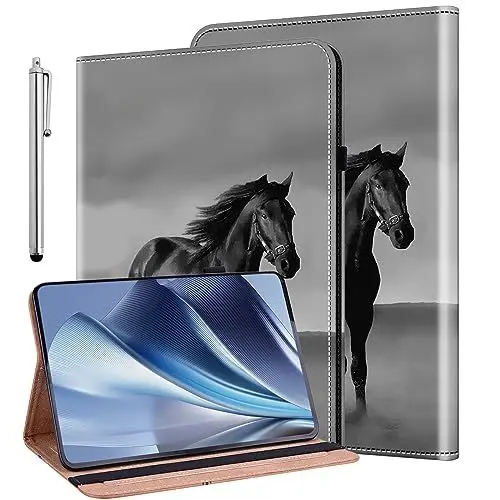 Produktbild: BOLELAW Hülle für Samsung Galaxy Tab S10 Ultra/Samsung Galaxy Tab S9 Ultra 14.6 Zoll Tablet Hüllemit Stifthalter, Hochwertige Lederhülle Stilvolle Schutzhülle, Schwarzes Pferd