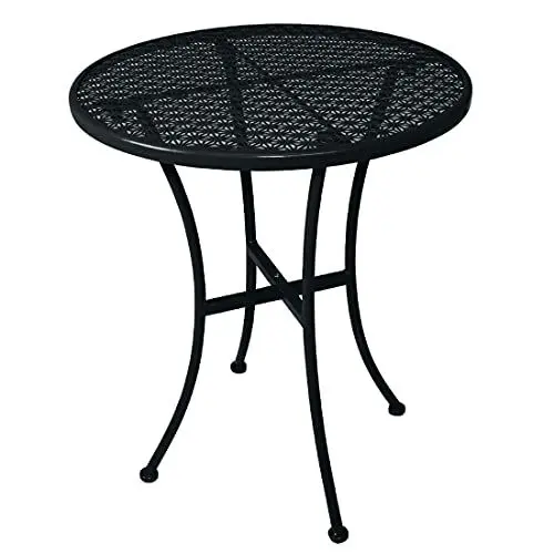 Produktbild: Bolero Runder Bistrotisch mit Stahlmuster, 600 mm, Schwarz, Stahlrahmen und -platte, Tisch für drinnen und draußen, Größe: 710 (H) x 600 (B) x 600 (T) mm, GG705